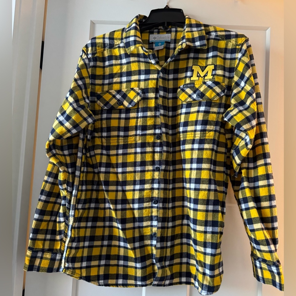 Men’s Columbia UofM Wolverines Flare Gun Flannel Shirt Long Sleeve Size M